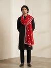 Red Nazneen Chiffon Mens Dupatta with Floral Embroidery & Border
