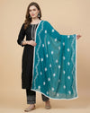 Blue Nazneen Chiffon Embroidered Dupatta with Floral Work