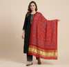 Bamboo Silk Bandhani Inspired Gajji Women Maroon Dupatta with Elephant & Floral Motifs and Golden Tape Border