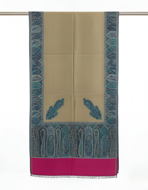 Bamboo Silk Gold Mens Shawl with Ornate Paisley Border | Classic Heritage Wrap (80 × 40 Inches)