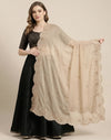 Luxe Rangoli Women Beige Dupatta with 4 Side Scalloped Embroidered Border & Buti Embellishment