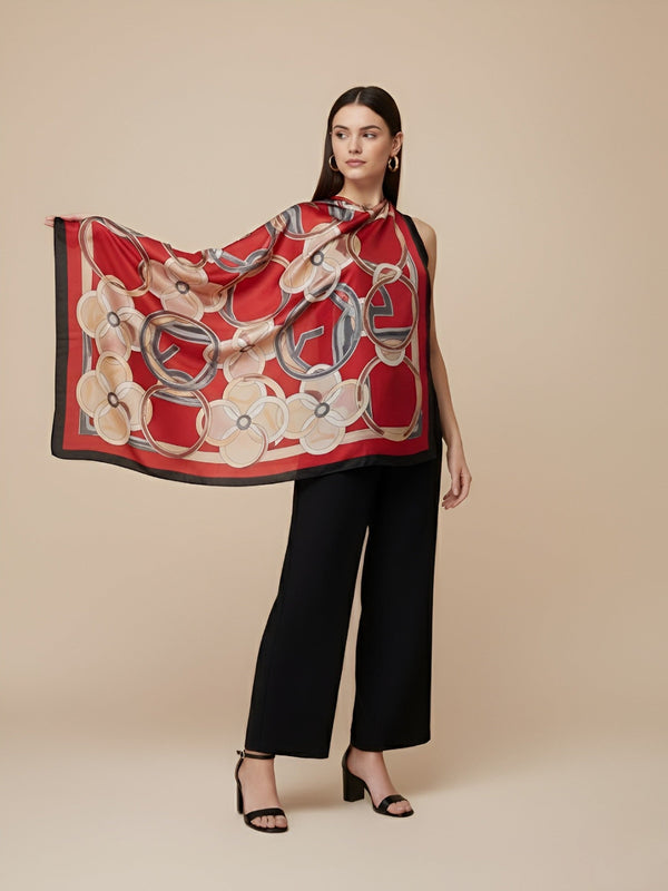Printed Silk Women Stole with Artistic Motif Design | Elegant Lightweight Wrap (80 × 28 Inches)