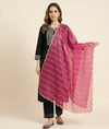 Net Pink Dupatta with Twill Zari Sequin Wave Work