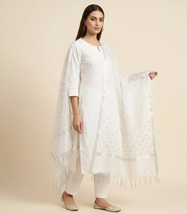 Sheer Silver Tissue Buta Dupatta with Subtle Shine