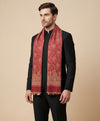 Timeless Mens Wool Blend All-Over Zari Jacquard Floral Trellis Red Stole