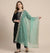 Green Organza Women Dupatta – Scalloped Cutwork Border with Buti Work