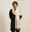Cotton Mens Dupatta – White with Diamond Cut Work & Woven Border