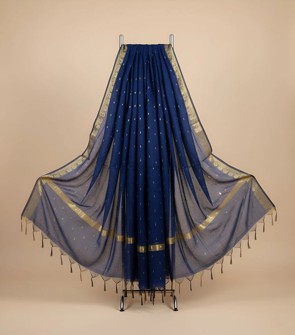 Blue Lightweight Cotton Silk Dotted Dupatta | Elegant Everyday Ethnic Drape