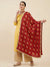 Luxe Chinon Women Phulkari Red Dupatta with Lace Border & Traditional Motif Work