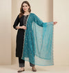 Designer Twill Net Women Aqua Dupatta with 2 Side Scalloped Border & Buti Embellishment