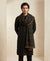 Black Nazneen Chiffon Mens Dupatta with Multicolor Stripes & Pom Pom
