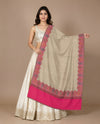 Naqsh-e-Kashmir Woven Kani Jacquard Pink Shawl with Solid Panel & Traditional Border