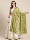 Luxe Chinon Womens Green Dupatta – Embellished Grid Work with Lace Border