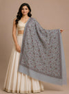 Naqsh-e-Kashmir Inspired Jamawar Floral Paisley Vine Wool Blend Grey Shawl