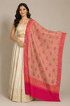 Naqsh-e-Kashmir Woven Kani Jacquard Floral Shawl with Traditional Pink Border & Panel