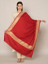 Solid Maroon Woolen Women Shawl with Rich Embroidered Border – 80 x 40 Inches