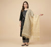 Gold Cotton Dupatta with Golden Stripe Weave & Tassel Border