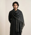 Cotton Mens Dupatta – Black with Diamond Cut Work & Woven Border