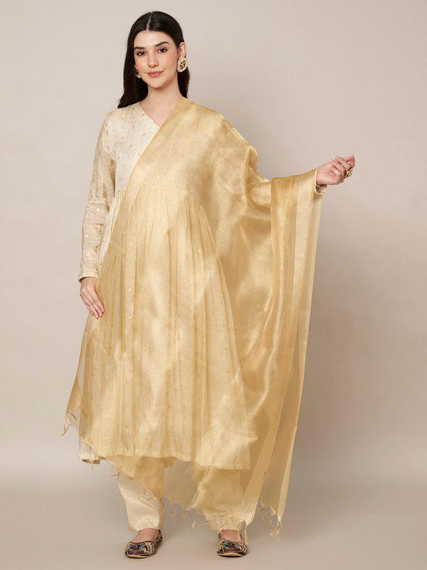Soft Gold Cotton Silk Dupatta with Subtle Woven Texture (Size: 2.5x1 m Approx)