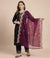 Wine Twill Net Women Dupatta – Scalloped Cutwork Border with Buti Work
