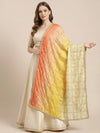 Luxe Chinon Womens Yellow Dupatta – Embellished Grid Work with Lace Border