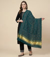 Bamboo Silk Bandhani Inspired Gajji Women Green Dupatta with Elephant & Floral Motifs and Golden Tape Border