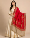 Naqsh-e-Kashmir Woven Kani Jacquard Paisley Red Shawl with Inner Bootas & Solid Panel