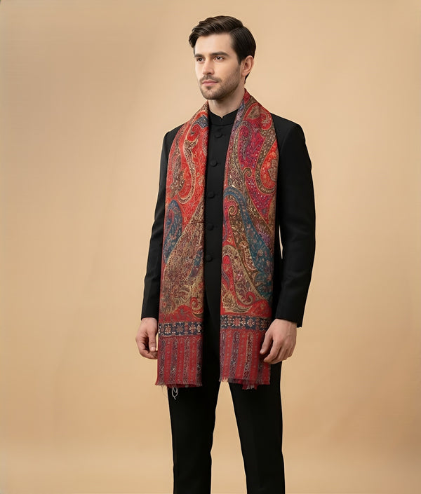 Reserve Mens All-Over Paisley & Floral Print Bamboo Silk Red Stole