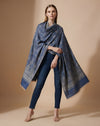 Everyday Wool Blend All-Over Zari Jacquard Woven Floral Trellis Blue Stole