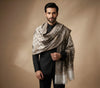 Mir-e-Khas Men's Kashmir-Inspired Paisley Jacquard White Shawl with Kani Floral Border