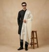 Cotton Embroidered Mens Dupatta – White Tone with Buta Work