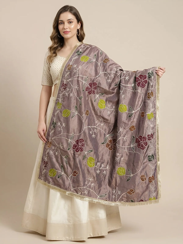 Luxe Cosmos Womens Purple Dupatta with Zari Brush Print & Lace Border