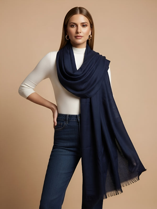 Everyday Micro Wool Solid Blue Stole | Soft & Lightweight Wrap