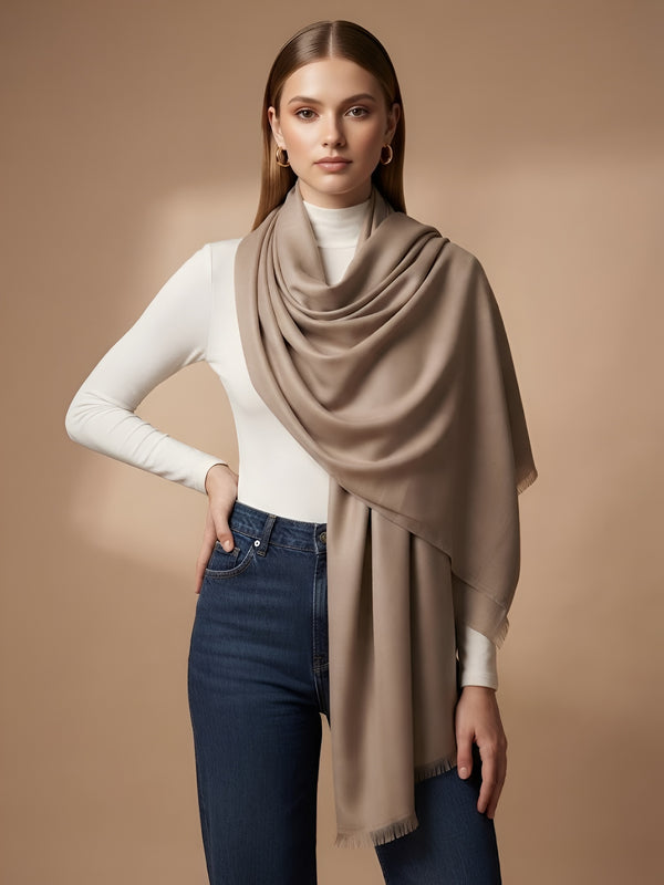 Everyday Micro Wool Solid Beige Stole | Soft & Lightweight Wrap