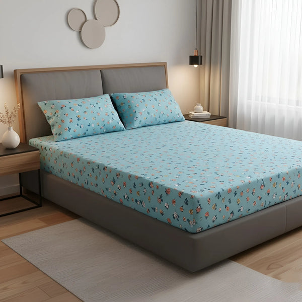 Queen Size 210 TC Elastic Fitted Cotton Bedsheet Set with 2 Pillow Covers (72 × 78 Inches)