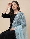 Aqua Organza Embroidered Dupatta for Women with Paisley & Floral