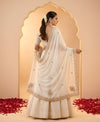 Luxe Vichitra Women White Dupatta with 4 Side Scalloped Embroidered Border & Buti Embellishment