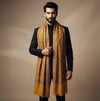 Mir-e-Khas Men's Kashmir-Inspired Jamawar Floral Paisley Vine Yellow Shawl