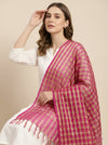 Pink Cotton Dupatta with Golden Stripe Weave & Tassel Border