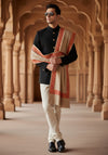 Brown Woolen Mens Shawl with Traditional Embroidered Border (80 x 40 Inches)