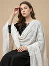 White Mul Cotton Embroidered Dupatta with Intricate Floral Hand Work & Lace Border