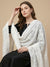 White Mul Cotton Embroidered Dupatta with Intricate Floral Hand Work & Lace Border