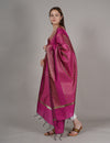 Rani Banarasi Silk Dupatta with Gold Zari Buti & Ornate Border (Size: 2.5x1 m Approx)