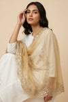 Gold Twill Net Women Dupatta – Scalloped Cutwork Border with Buti Work