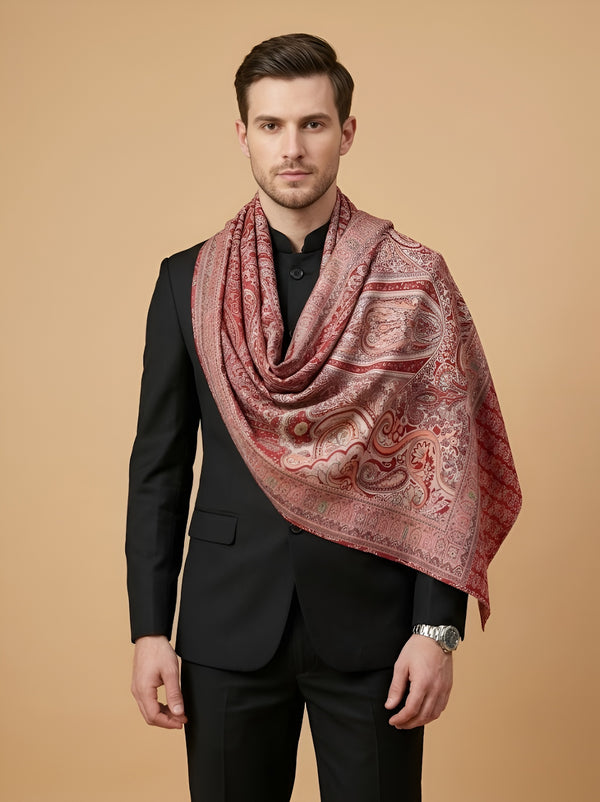 Reserve Mens Bamboo Silk Heritage Printed Reversible Red Stole
