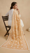 Peach Karachi Style Hand Embroidered Chiffon Dupatta