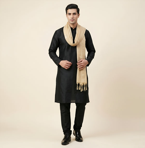 Cotton Embroidered Mens Dupatta – Beige Tone with Buta Work