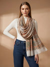 Regal Kani Weave Mughal Architecture & Floral Garden Wool Blend White Stole