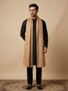 Organza Mens Dupatta – Gold with Paisley Embroidery & Floral Design