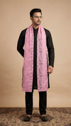 Organza Mens Dupatta – Pink with Paisley Embroidery & Floral Design